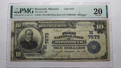 $10 1902 Bosworth Missouri MO National Currency Bank Note Bill Ch #7573 VF20 PMG