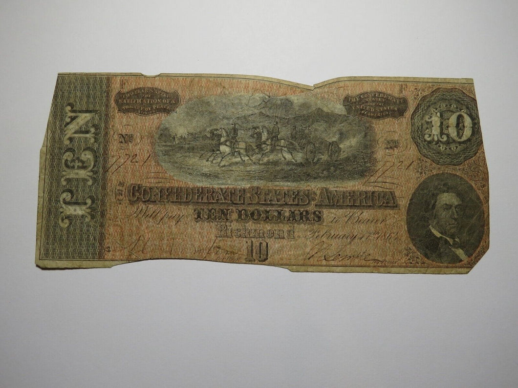 $10 1864 Richmond Virginia VA Confederate Currency Bank Note Bill T68 Good
