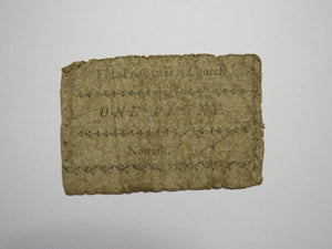 1790 One Penny Elizabeth Borough New Jersey Colonial Currency Note Bill RARE NJ
