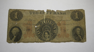 $1 1857 Providence Rhode Island RI Obsolete Currency Bank Note Bill City Bank