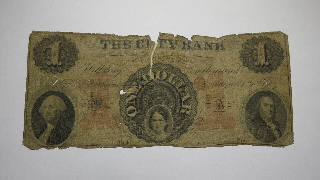 $1 1857 Providence Rhode Island RI Obsolete Currency Bank Note Bill City Bank