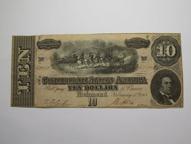 $10 1864 Richmond Virginia VA Confederate Currency Bank Note Bill RARE T68 VF