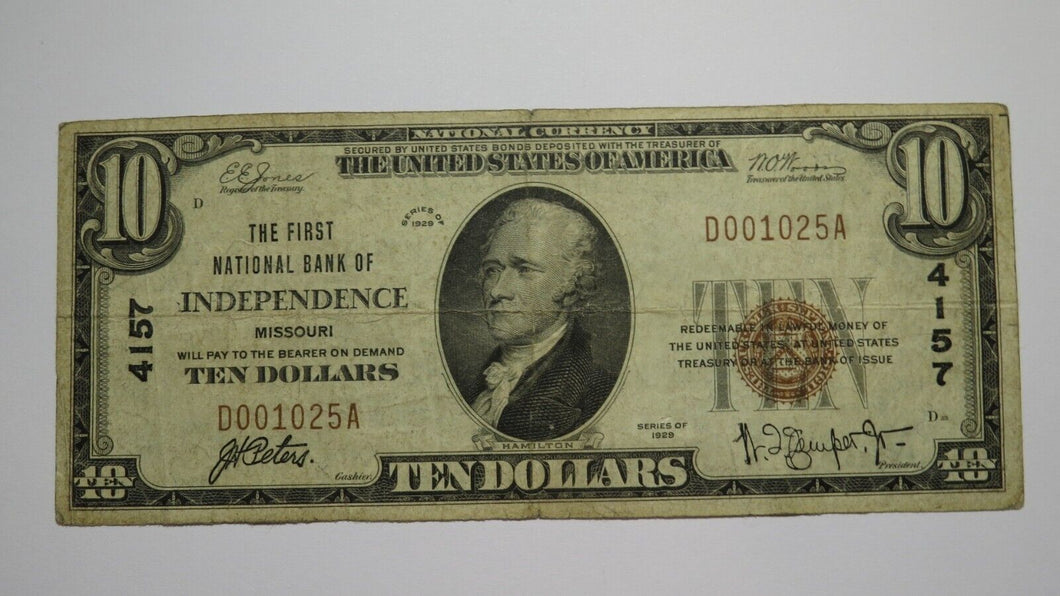 $10 1929 Independence Missouri MO National Currency Bank Note Bill Ch. #4157 VF
