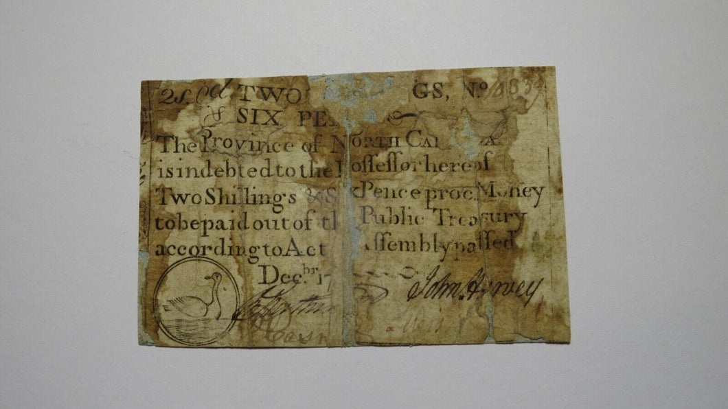 1771 2 Shillings 6 Pence North Carolina NC Colonial Currency Bank Note Bill 2s6d