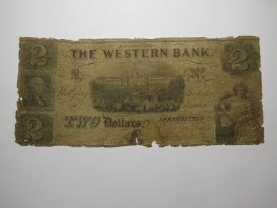 $2 1850 Springfield Massachusetts Obsolete Currency Bank Note Bill Western Bank