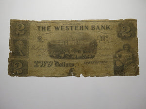 $2 1850 Springfield Massachusetts Obsolete Currency Bank Note Bill Western Bank