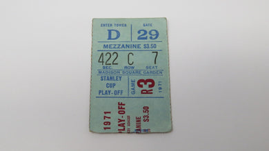 April 13, 1971 New York Rangers V Toronto Maple Leafs Playoff Hockey Ticket Stub