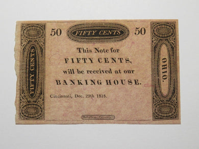 $.50 1818 Cincinnati Ohio OH Obsolete Currency Bank Note Bill Bank of Cincy