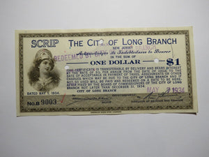$1 1934 Long Branch New Jersey NJ Obsolete Currency Bank Note Scrip City of LB