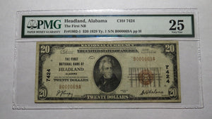 $20 1929 Headland Alabama AL National Currency Bank Note Bill Ch. #7424 VF25 PMG