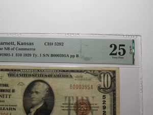 $10 1929 Garnett Kansas KS National Currency Bank Note Bill #5292 VF25EPQ PMG