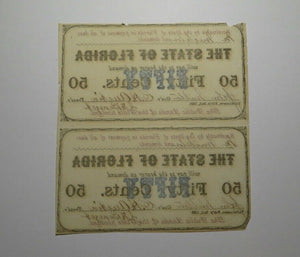 $.50 1863 Tallahassee Florida FL Uncut Pair of Obsolete Currency Bank Note Bills