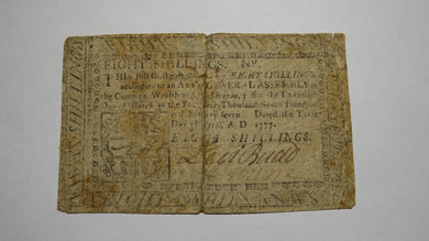 1777 Eight Shillings Pennsylvania PA Colonial Currency Bank Note Bill RARE 8s