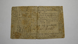 1777 Eight Shillings Pennsylvania PA Colonial Currency Bank Note Bill RARE 8s