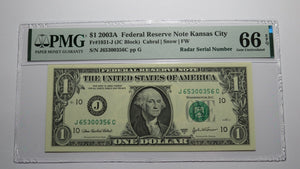 $1 2003 Radar Serial Number Federal Reserve Currency Bank Note Bill PMG UNC66EPQ