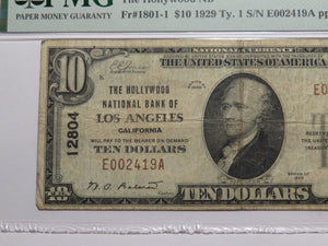 $10 1929 Los Angeles California National Currency Bank Note Bill 12804 Hollywood