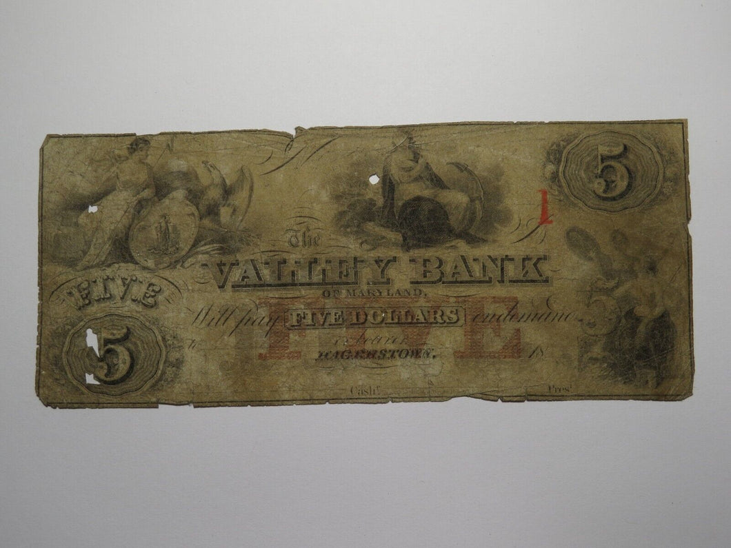 $5 1855 Hagerstown Maryland MD Obsolete Currency Bank Note Bill Valley Bank!