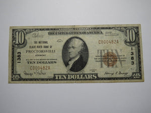 $10 1929 Proctorsville Vermont VT National Currency Bank Note Bill Ch #1383 FINE