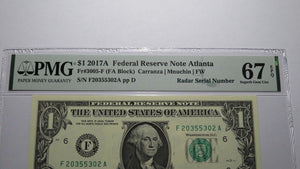 $1 2017 Radar Serial Number Federal Reserve Currency Bank Note Bill PMG UNC67EPQ