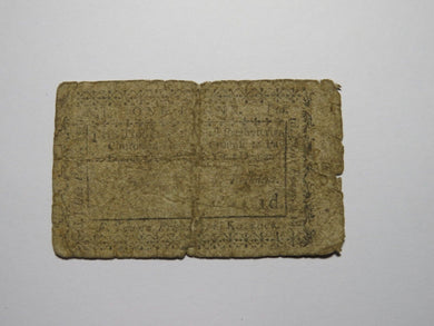 1790 One Penny Newark New Jersey Colonial Currency Note Bill Presbyterian Church
