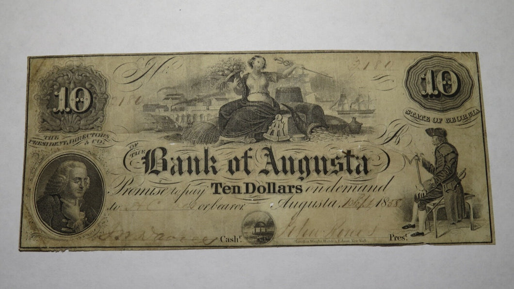 $10 1858 Augusta Georgia GA Obsolete Currency Bank Note Bill! Bank of Augusta