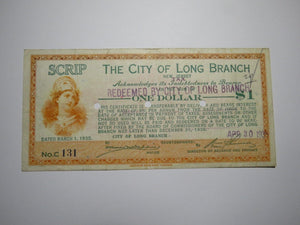 $1 1935 Long Branch New Jersey NJ Obsolete Currency Bank Note Scrip City of LB!