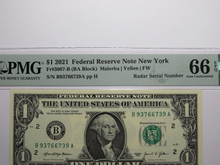 Load image into Gallery viewer, $1 2021 Radar Serial Number Federal Reserve Currency Bank Note Bill PMG UNC66EPQ