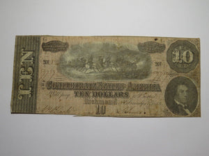 $10 1864 Richmond Virginia VA Confederate Currency Bank Note Bill RARE T68 VG