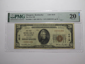 $20 1929 Glasgow Kentucky KY National Currency Bank Note Bill Ch. #4819 VF20