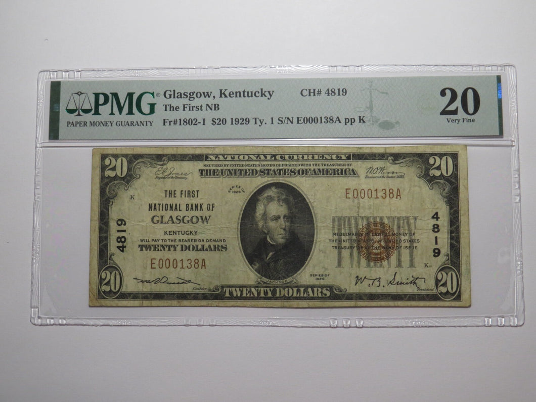 $20 1929 Glasgow Kentucky KY National Currency Bank Note Bill Ch. #4819 VF20