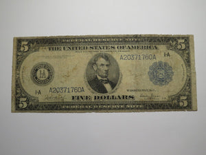 $5 1914 Boston MA Federal Reserve Large Bank Note Currency Bill Very Good