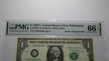 Load image into Gallery viewer, $1 2003 Radar Serial Number Federal Reserve Currency Bank Note Bill PMG UNC66EPQ