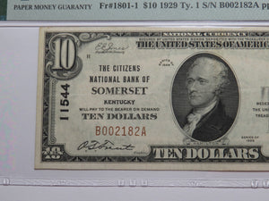 $10 1929 Somerset Kentucky KY National Currency Bank Note Bill Ch. #11544 VF35