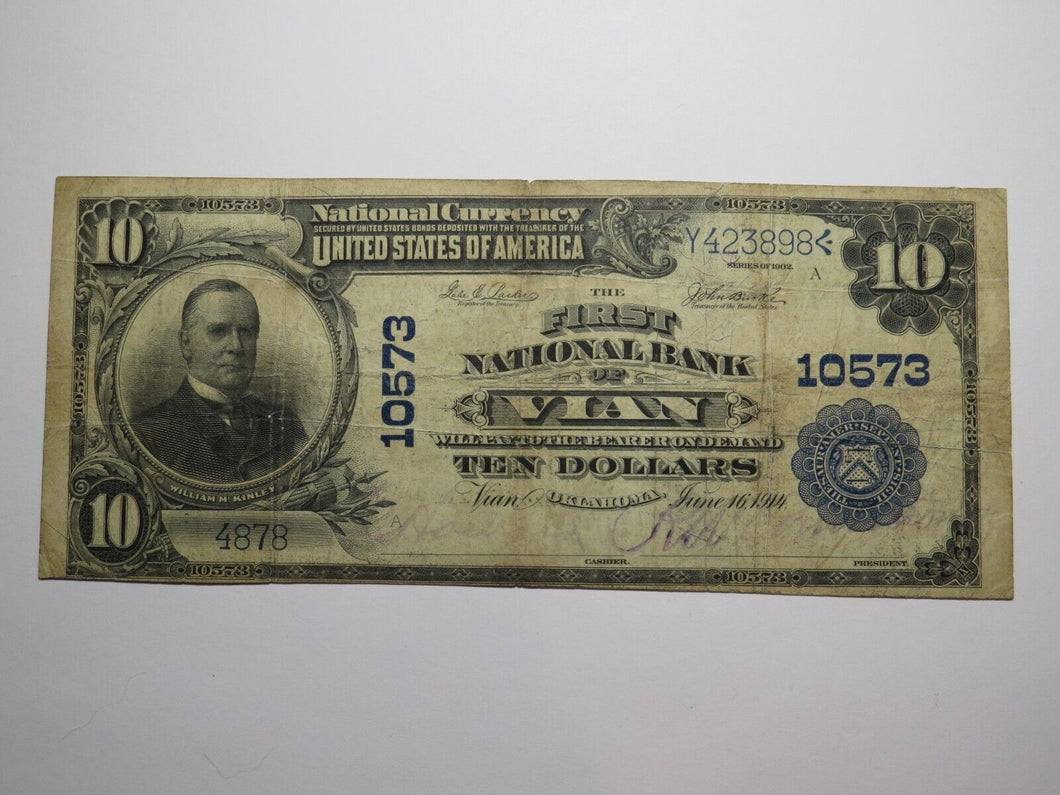 $10 1902 Vian Oklahoma OK National Currency Bank Note Bill Charter #10573 FINE