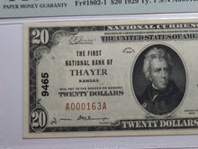 Load image into Gallery viewer, $20 1929 Thayer Kansas KS National Currency Bank Note Bill Ch. #9465 UNC64 PMG