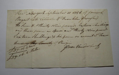 1786 New York NY Loan Document Colonial Currency Note Bill! Isaac Van der Beek