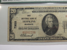 Load image into Gallery viewer, $20 1929 Hopkins Minnesota MN National Currency Bank Note Bill Ch #7958 F15 PMG