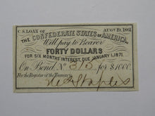Load image into Gallery viewer, $40 1861 Confederate Bond Coupon Certificate Currency Bank Note Bill UNC