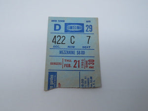 February 21, 1985 New York Rangers Vs. Hartford Whalers NHL Hockey Ticket Stub