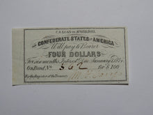 Load image into Gallery viewer, $4 1861 Confederate Bond Coupon Certificate Currency Bank Note Bill UNC