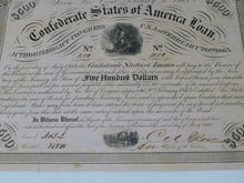 Load image into Gallery viewer, $500 1863 Confederate Bond Certificate Currency Bank Note Bill UNC 14" X 10.5"