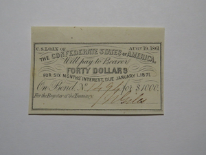 $40 1861 Confederate Bond Coupon Certificate Currency Bank Note Bill UNC