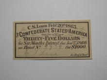 Load image into Gallery viewer, $35 1863 Confederate Bond Coupon Certificate Currency Bank Note Bill UNC