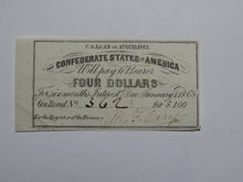 Load image into Gallery viewer, $4 1861 Confederate Bond Coupon Certificate Currency Bank Note Bill UNC