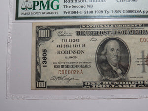 $100 1929 Robinson Illinois National Currency Bank Note Bill Ch. #13605 VF35 PMG