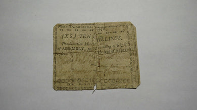 1761 Ten Shillings North Carolina NC Colonial Currency Bank Note Bill 10s RARE!