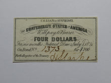 Load image into Gallery viewer, $4 1861 Confederate Bond Coupon Certificate Currency Bank Note Bill UNC