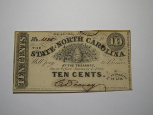 $.10 1862 Raleigh North Carolina Obsolete Currency Bank Note Bill NC State UNC+