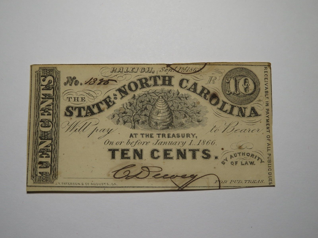 $.10 1862 Raleigh North Carolina Obsolete Currency Bank Note Bill NC State UNC+