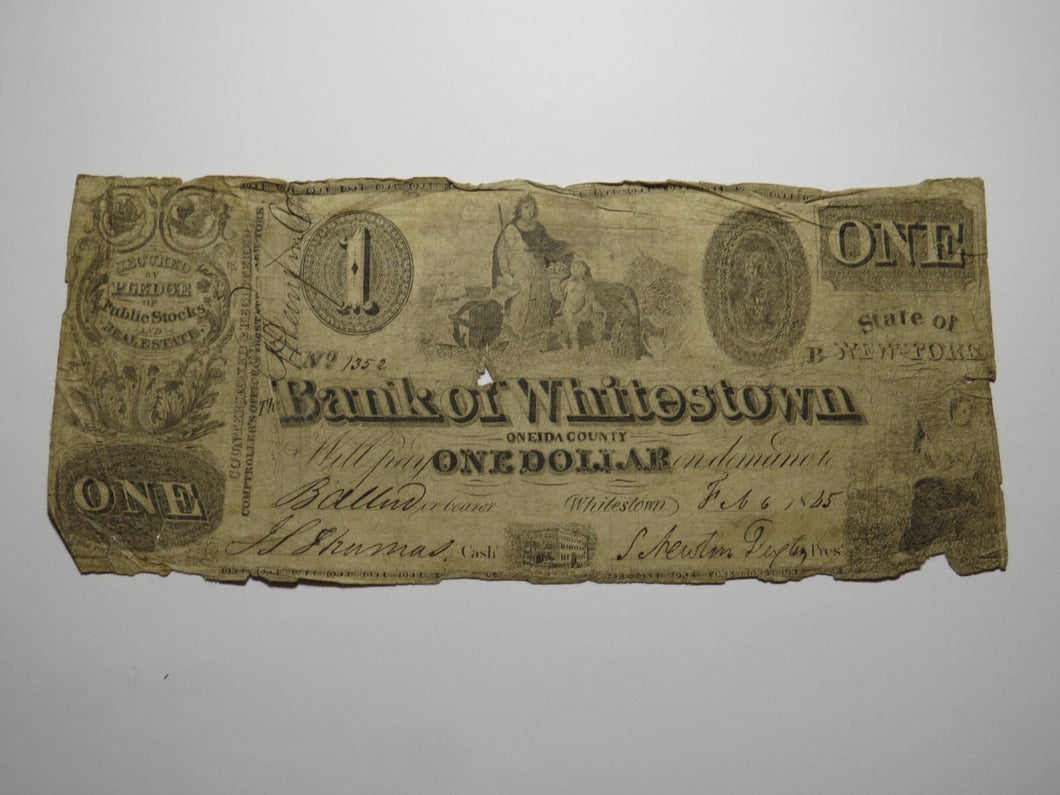 $1 1845 Whitestown New York NY Obsolete Currency Bank Note Bill RARE NOTE